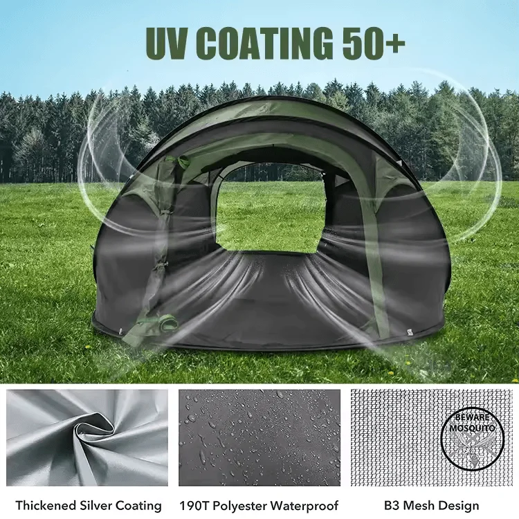 Pop-Up Boat-Shape Tent 3-4 Person - 280×210cm, 3-Second Auto Setup, Water-Resistant, Mesh Windows - Image 1