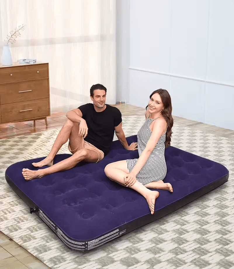 Queen Air Mattress with Rechargeable Pump - Flocked Top, 3-Min Inflate, Camping & Guest Bed - Image 1